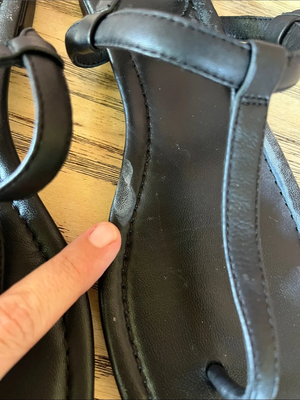 J. Crew Black Leather Loop T-Strap Sandals As Is Condition